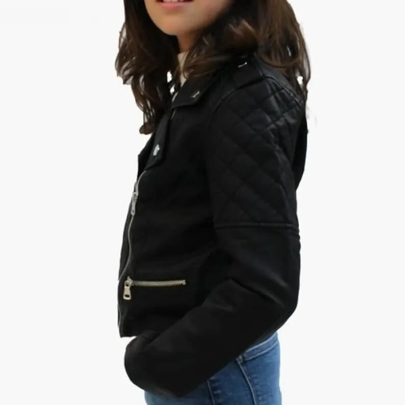 Adorable Quilted Black Leather Kids Jacket