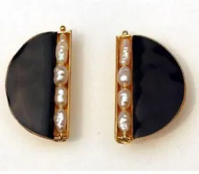 Black and Pearl Enamel Earrings