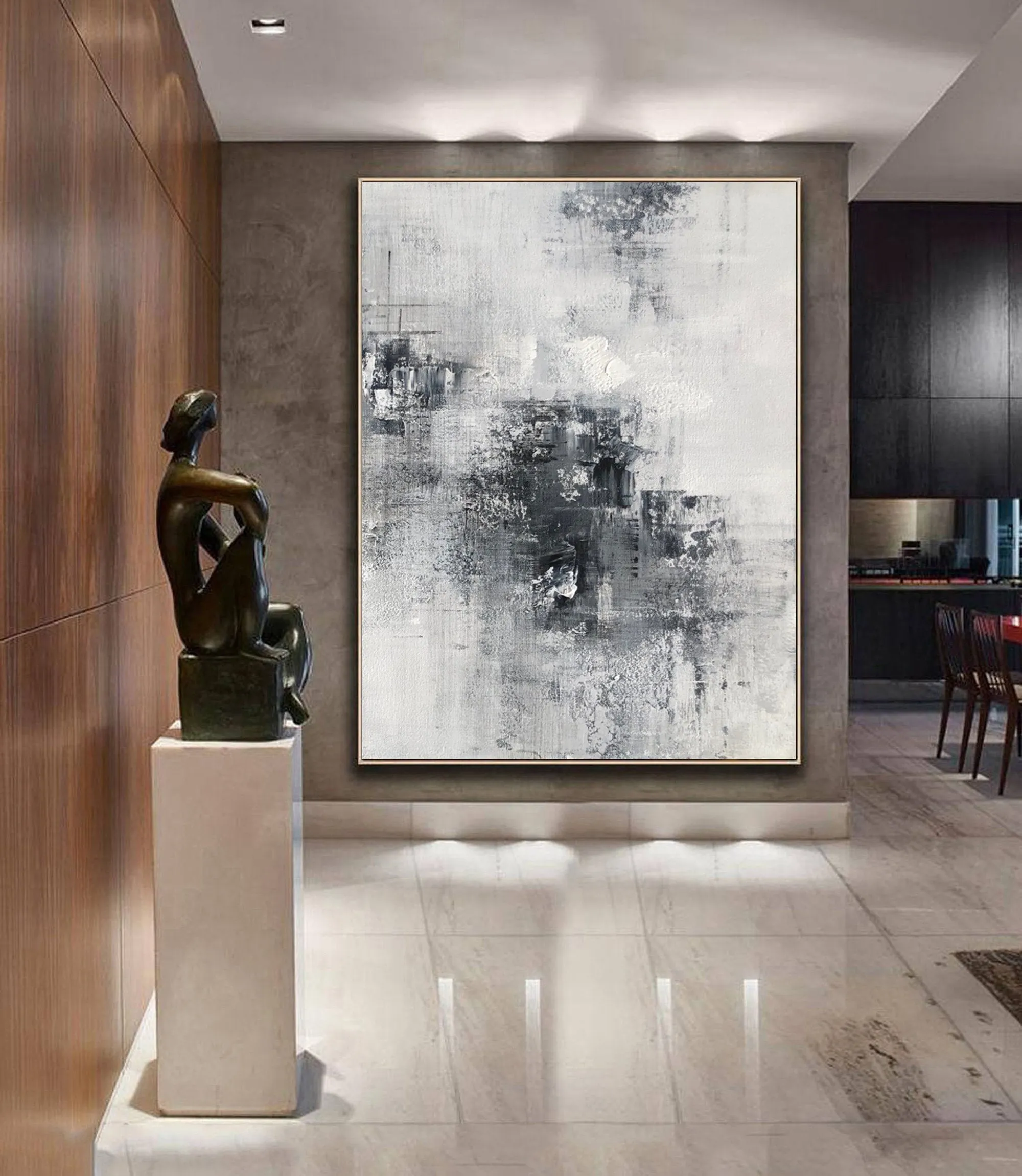 Black And White Abstract Painting on Canvas Minimalist Painting Op027