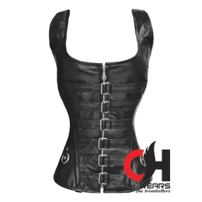 Black Leather Overbust Corset With Straps