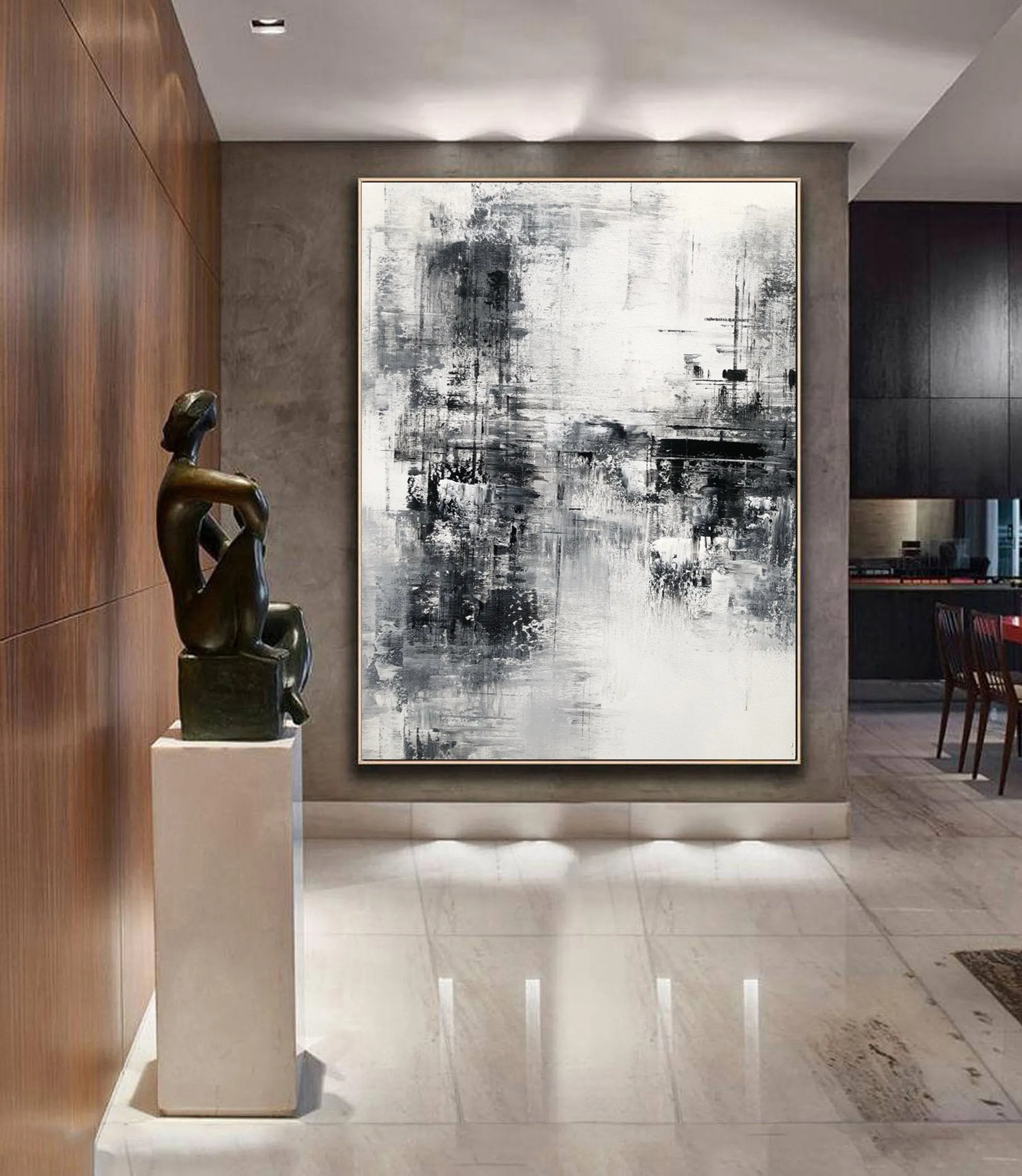 Black White Painting Gray Painting Oversize Wall Art Op040