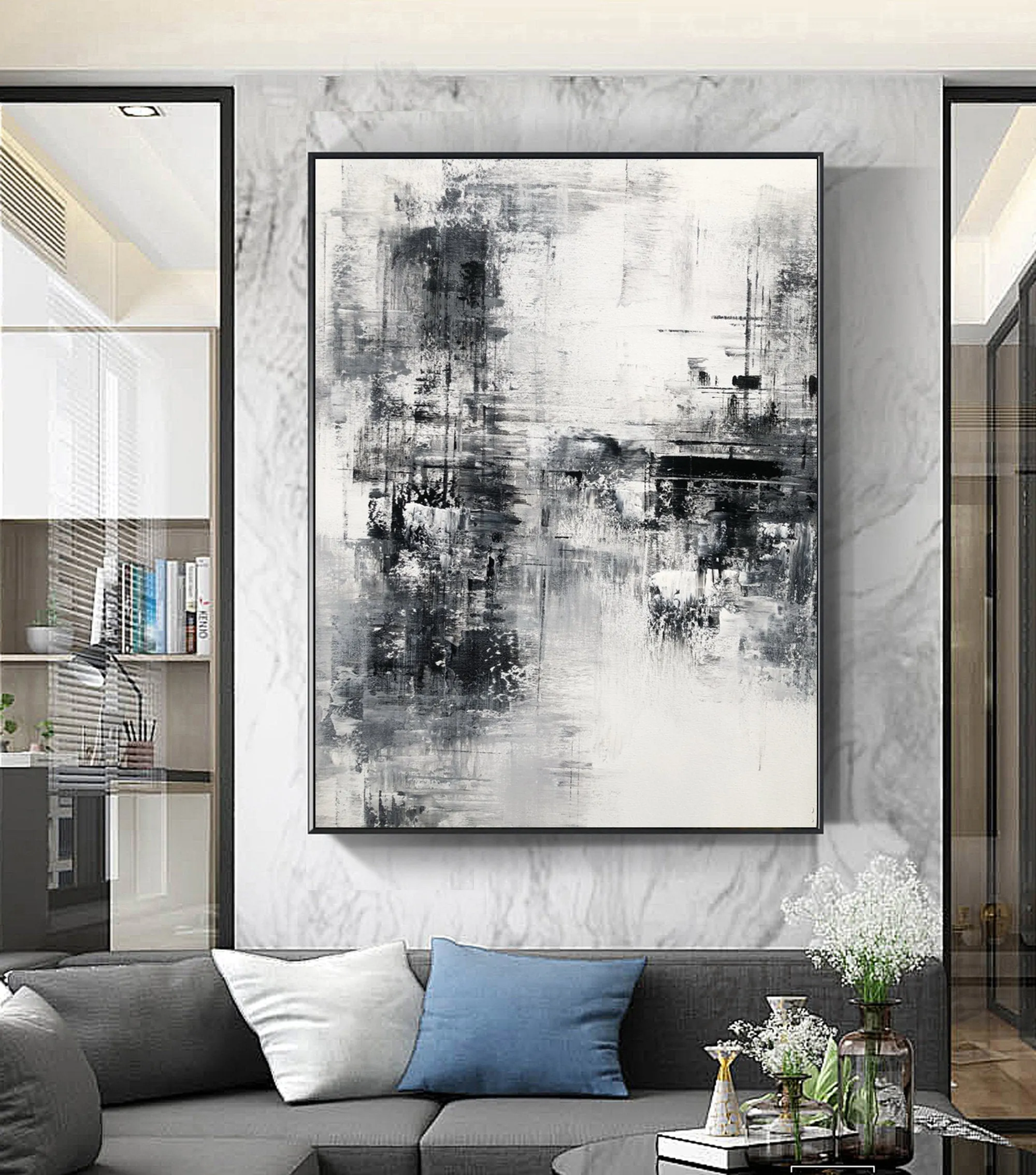 Black White Painting Gray Painting Oversize Wall Art Op040