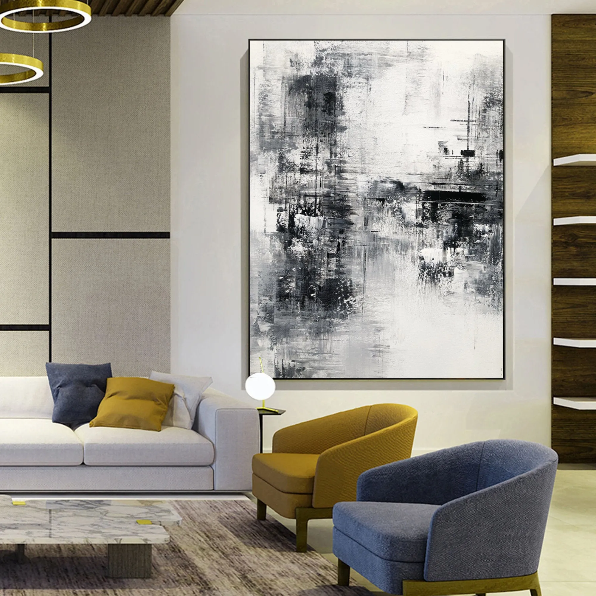 Black White Painting Gray Painting Oversize Wall Art Op040