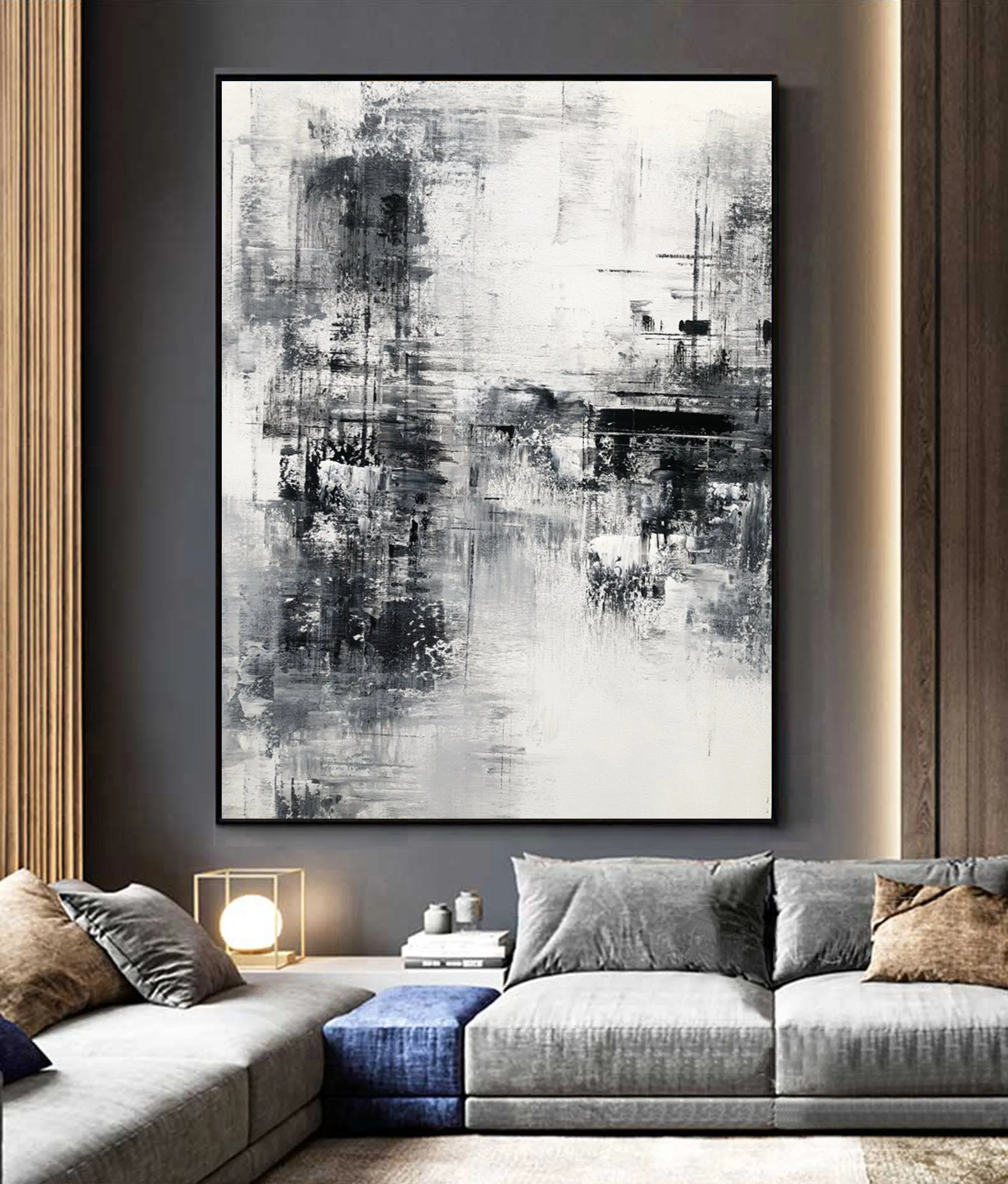 Black White Painting Gray Painting Oversize Wall Art Op040