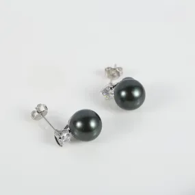 Black/Silver Stud Pearl Earrings PSE003