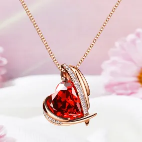 BOSTANTEN Rose Gold Plated Pendant Necklace with Birthstone Love Heart Crystal Jewelry Birthday Gifts for Women Mom Wife Girlfriend, 18" 2"