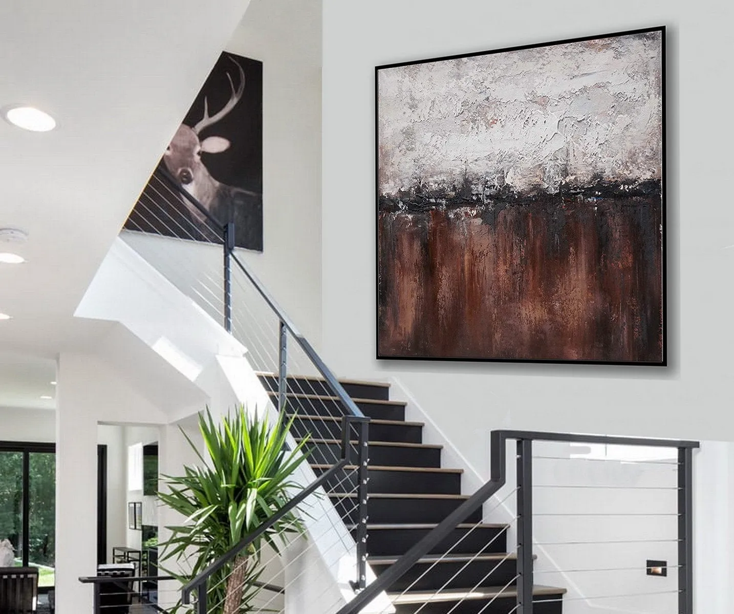 Brown And White Abstract Painting Oversized Artwork for Living Room Ap095