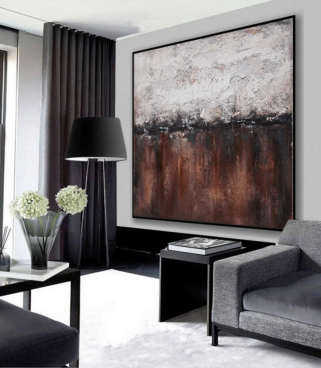 Brown And White Abstract Painting Oversized Artwork for Living Room Ap095