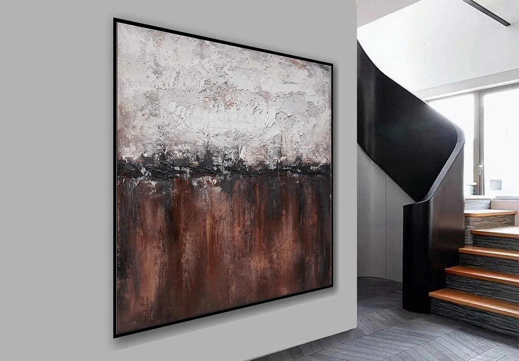 Brown And White Abstract Painting Oversized Artwork for Living Room Ap095