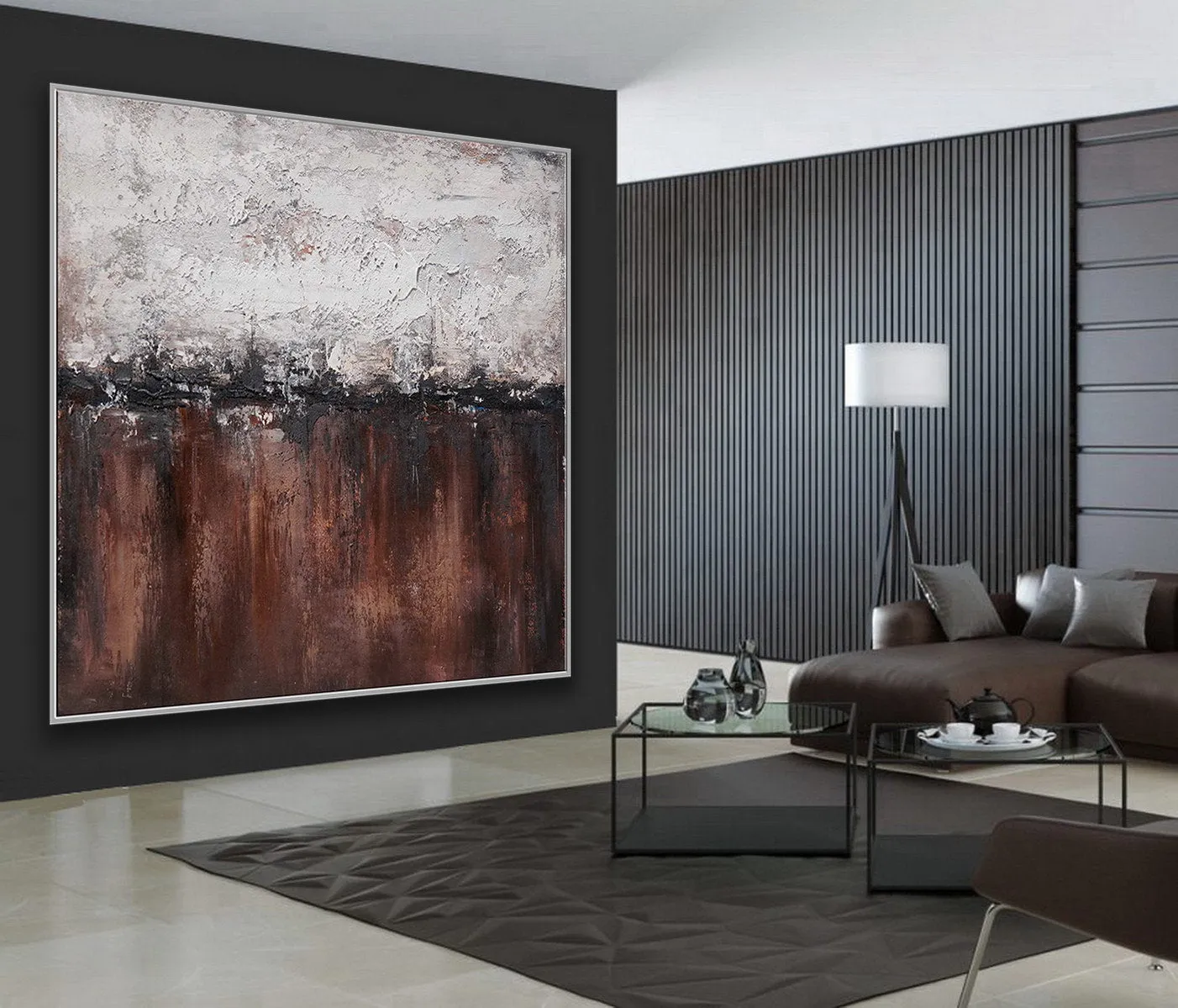 Brown And White Abstract Painting Oversized Artwork for Living Room Ap095