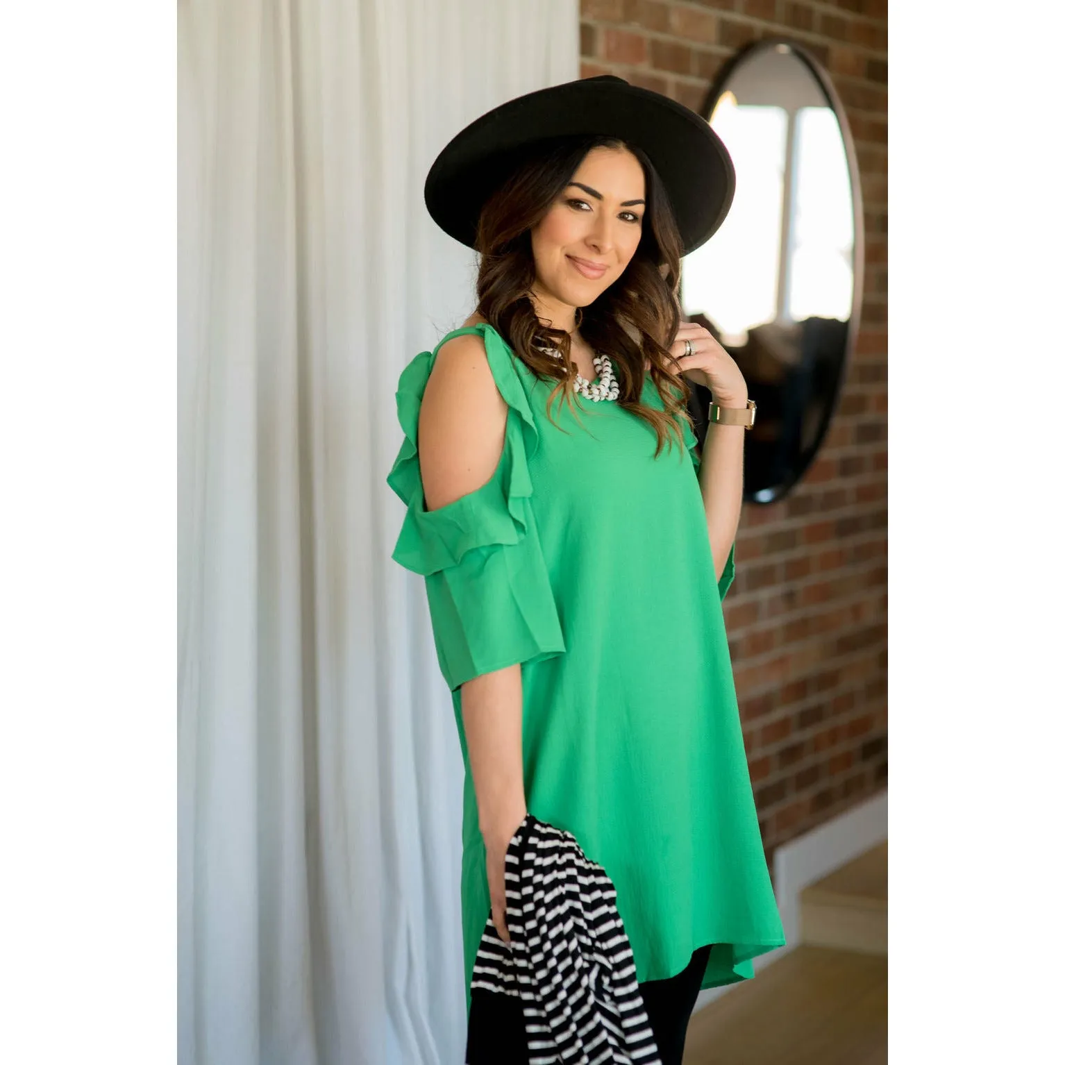 Cold Shoulder Ruffle Tunic Dress