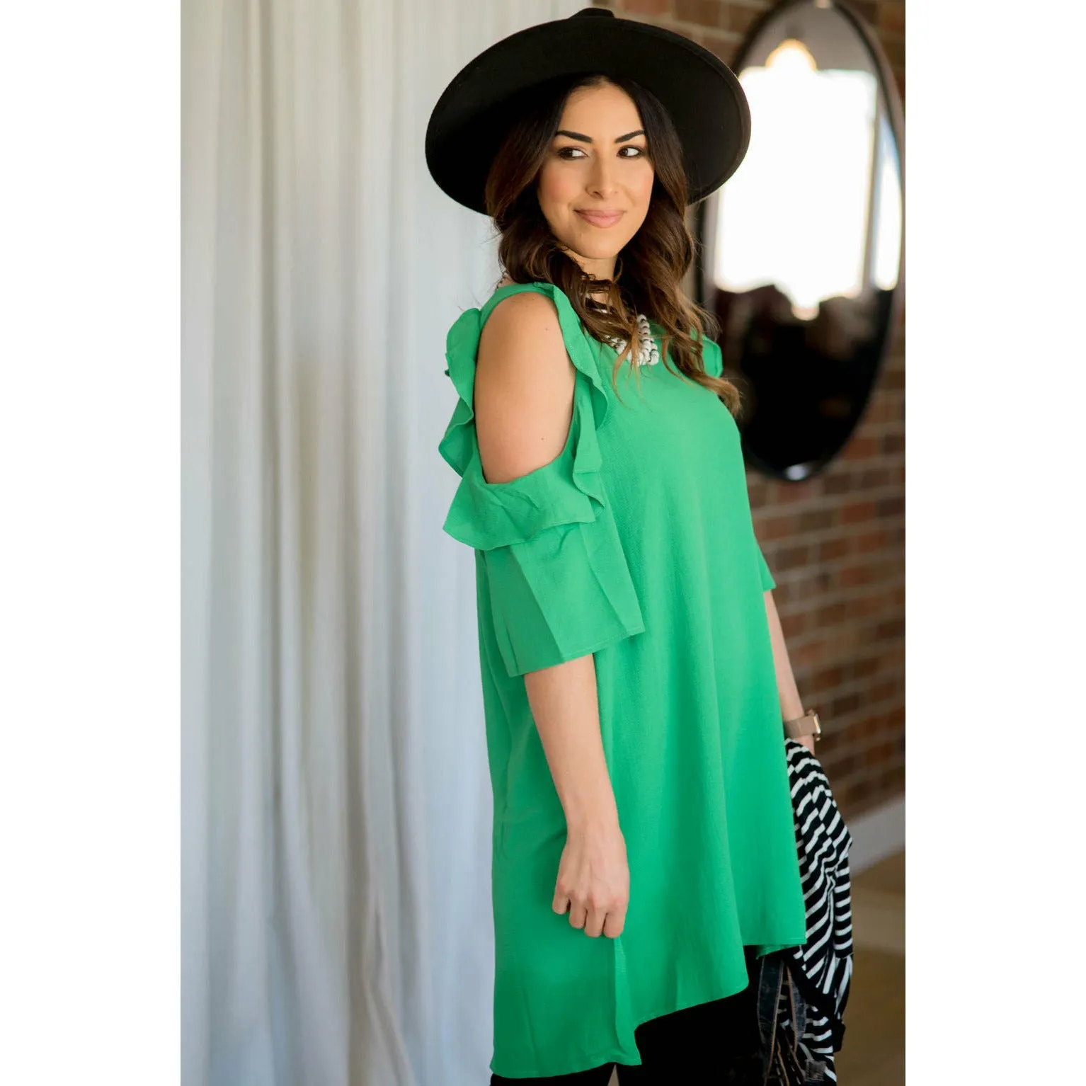 Cold Shoulder Ruffle Tunic Dress