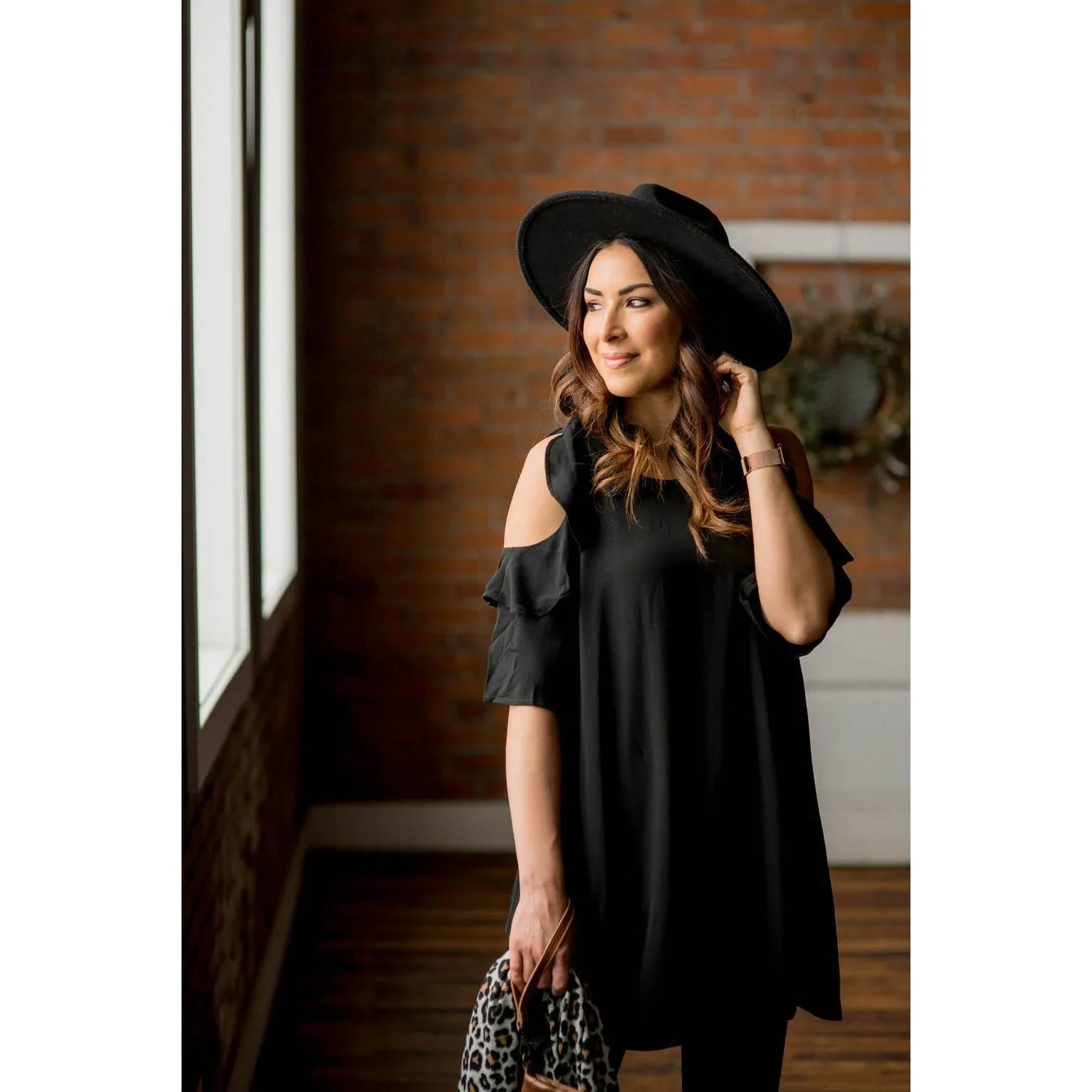 Cold Shoulder Ruffle Tunic Dress