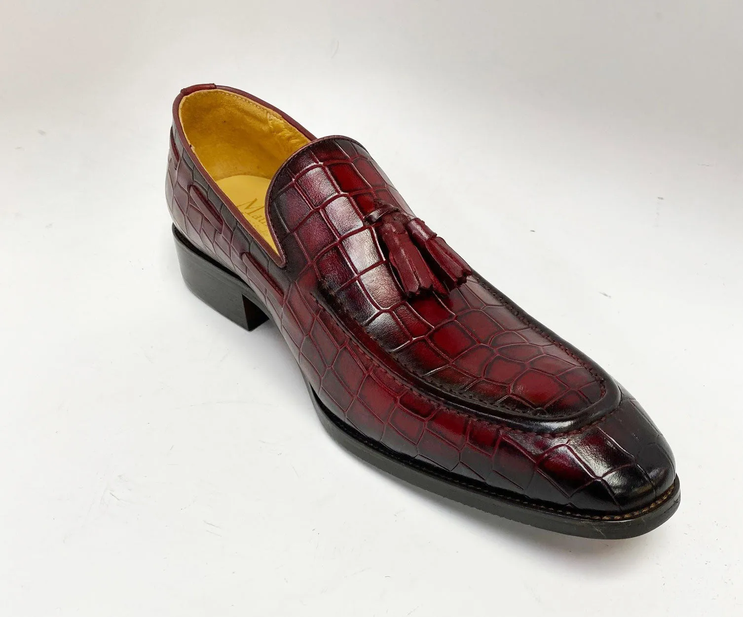 Crocodile Embossed Calfskin Slip-On Loafer Burgundy