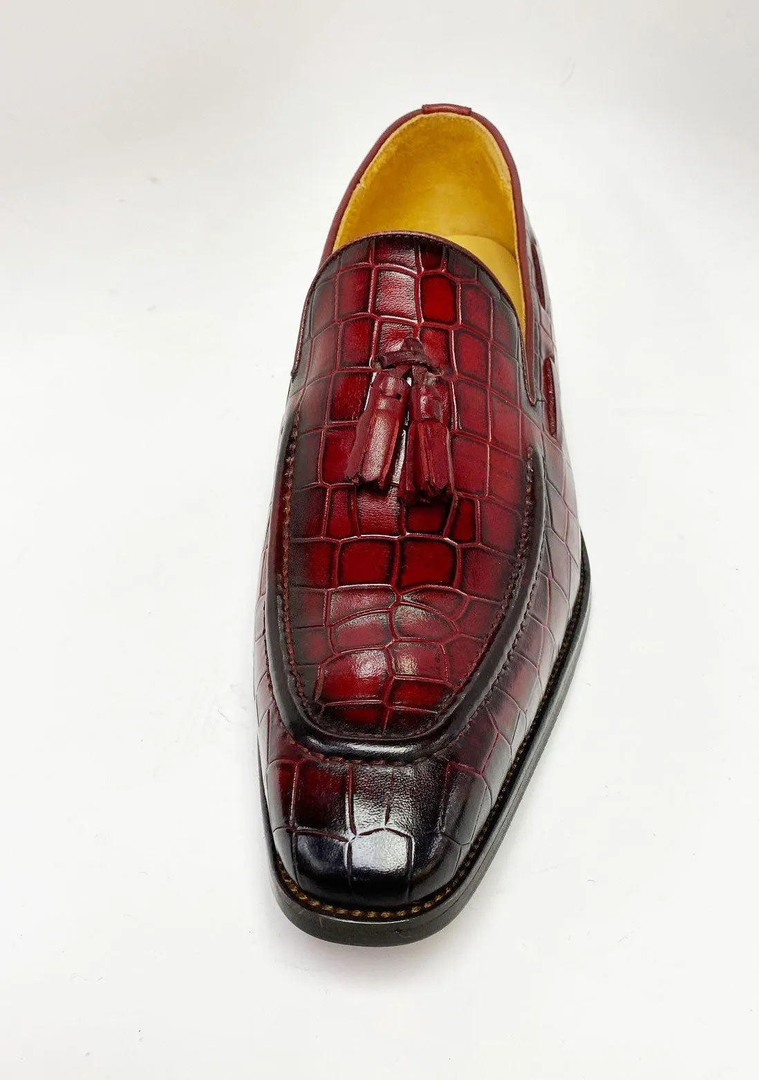 Crocodile Embossed Calfskin Slip-On Loafer Burgundy