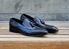 Crocodile Embossed Calfskin Slip-On Loafer Navy