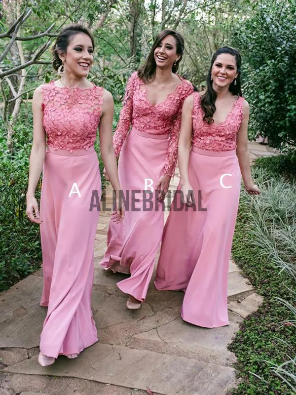 Dusty Rose Lace Jersey Mismatched Sheath Bridesmaid Dresses, AB4015