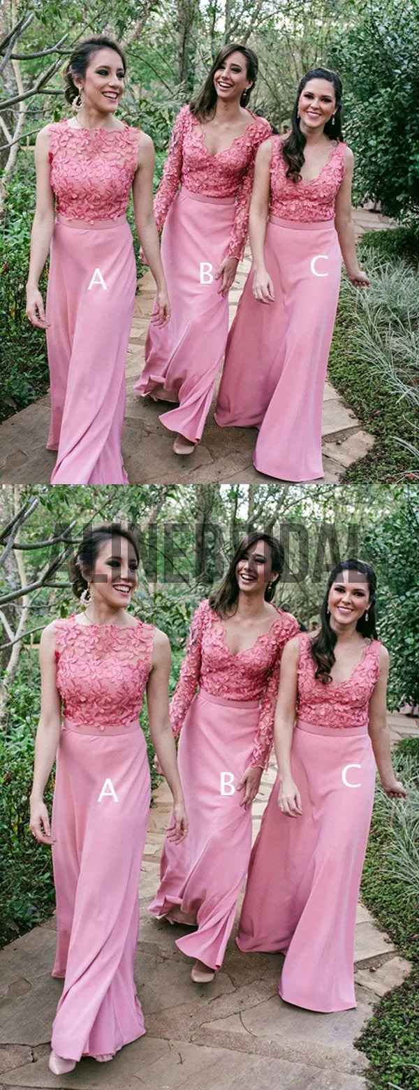 Dusty Rose Lace Jersey Mismatched Sheath Bridesmaid Dresses, AB4015