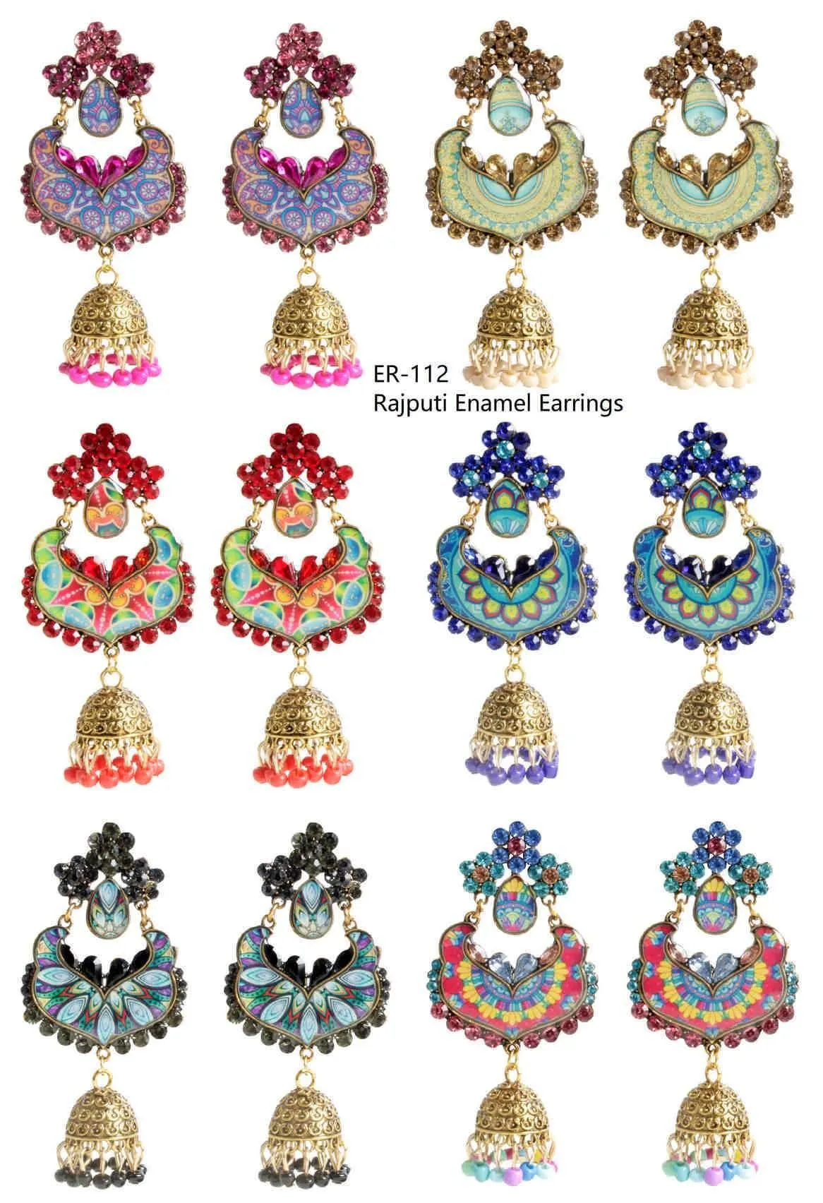 Enamel Work Rajputi Style Stone Studded Artificial Fashion Dangler Earrings Jhumka with Drops for Girls Women