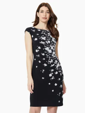 Floral Burst Jersey Knit Sheath Dress