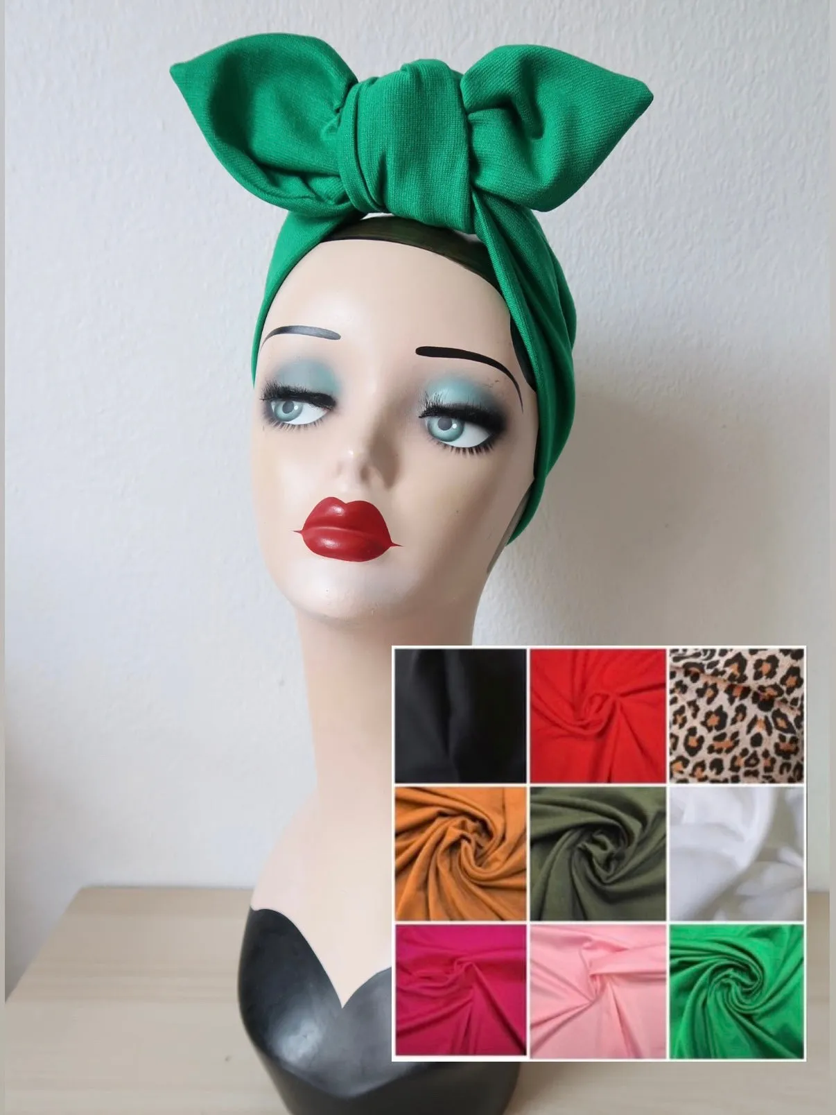 LANDGIRL KNOT 1940s Pre-tied Stretchy Turban (Full Coverage) in 9 Colours (made to order)