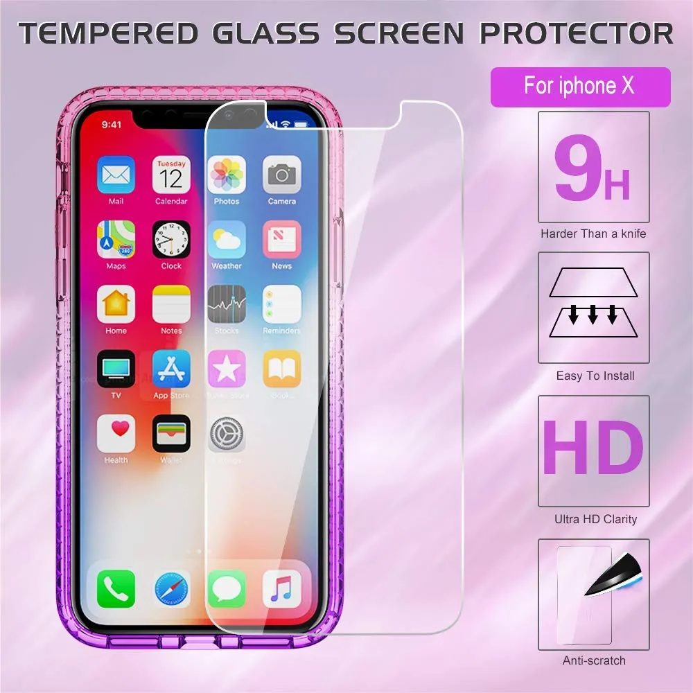 LeYi Case for iPhone XS/iPhone X with Glass Screen Protector [2 pack], 3D Glitter Liquid Cute Personalised Clear Silicone Gel Shockproof Phone Cover