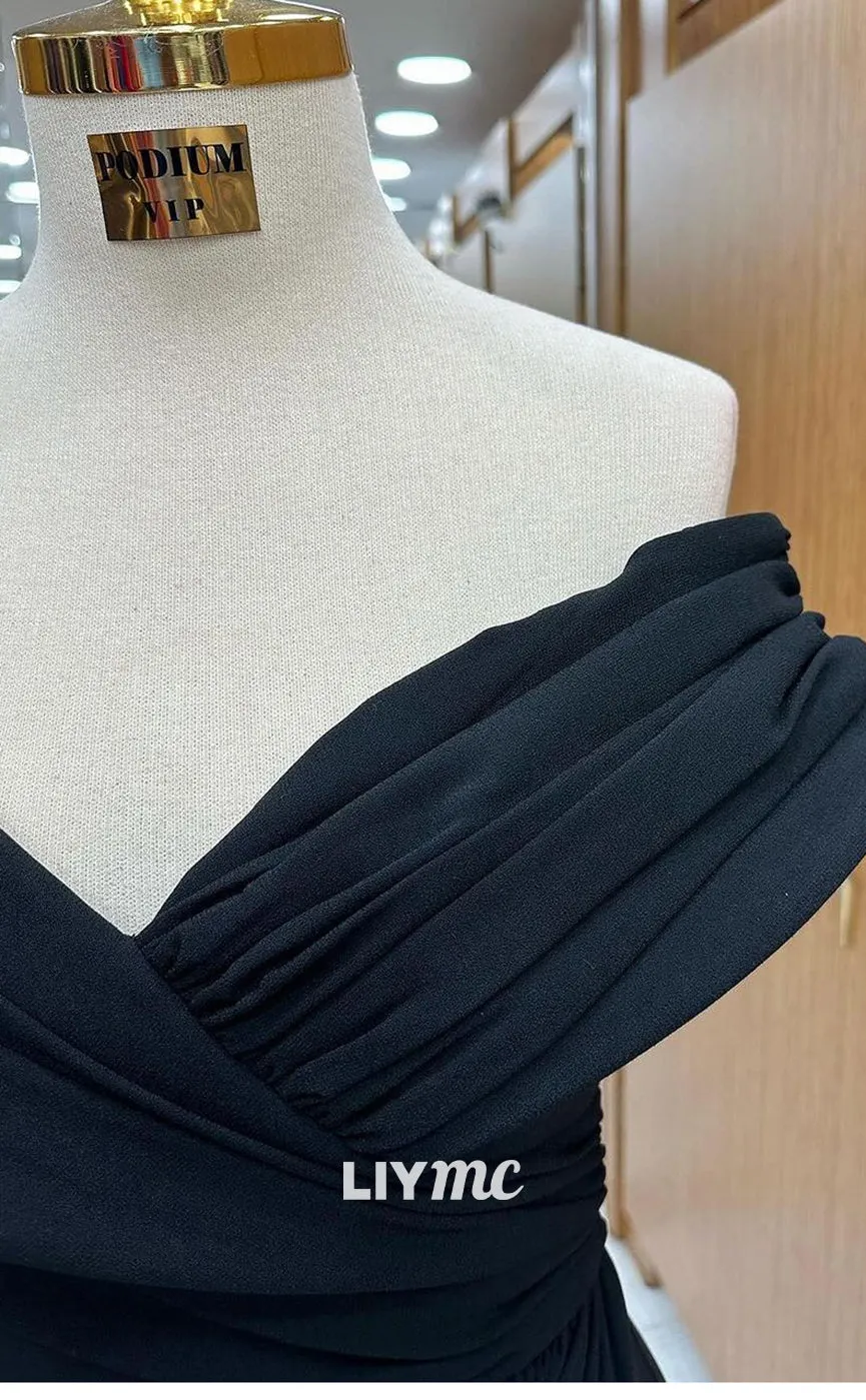 LP1338 -  Classic Mermaid Off-Shoulder Black Stain Ruched Long Prom Gown