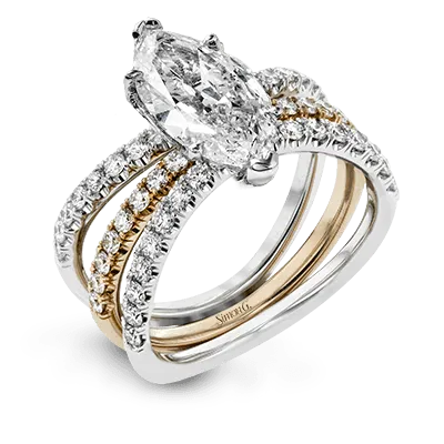 Marquise-cut Engagement Ring & Matching Wedding Band in 18k Gold with Diamonds