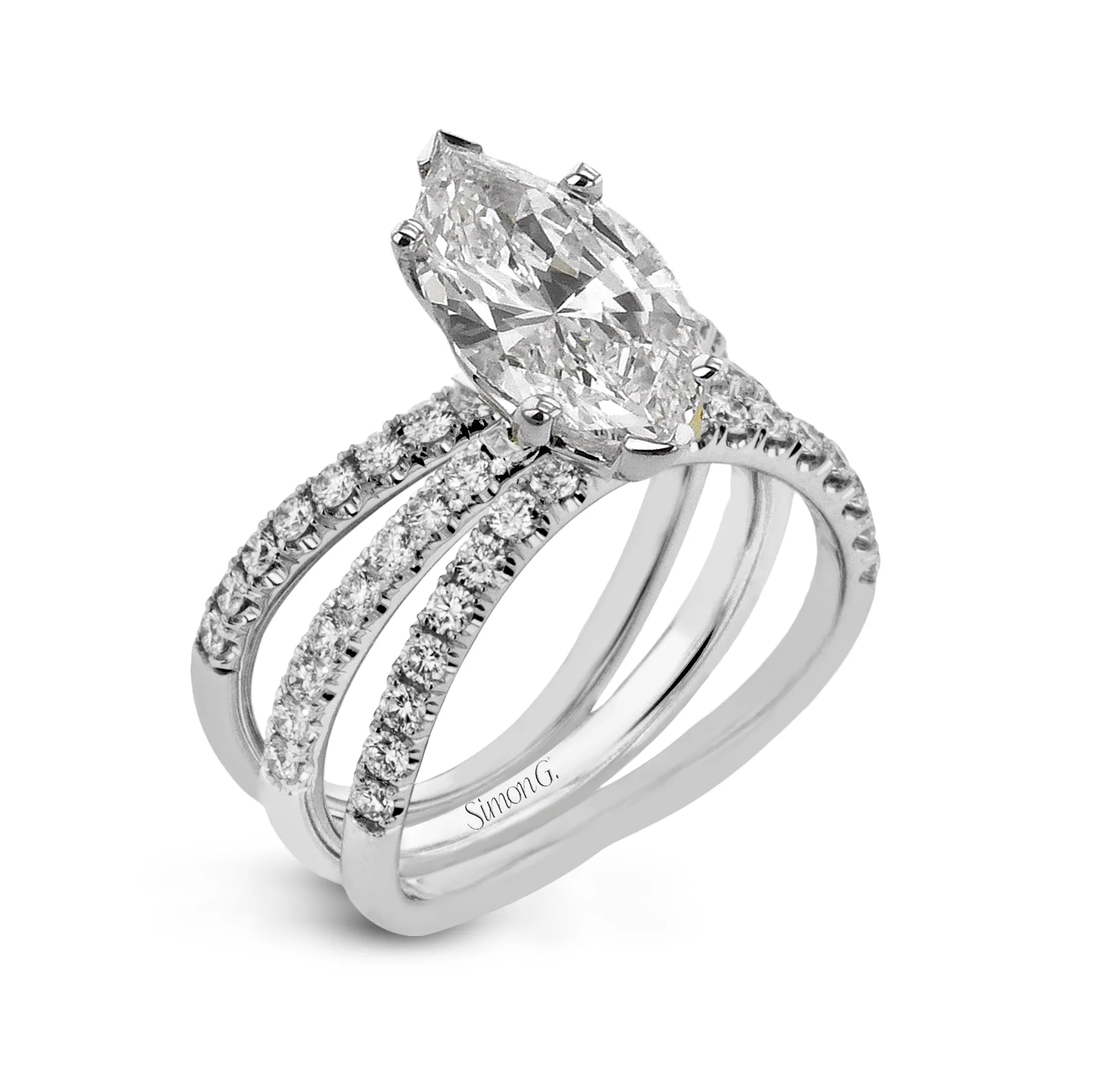 Marquise-cut Engagement Ring & Matching Wedding Band in 18k Gold with Diamonds