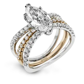 Marquise-cut Engagement Ring & Matching Wedding Band in 18k Gold with Diamonds