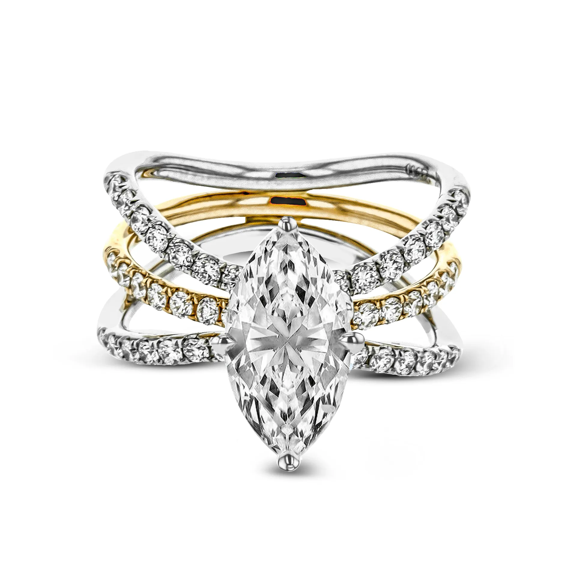 Marquise-cut Engagement Ring & Matching Wedding Band in 18k Gold with Diamonds