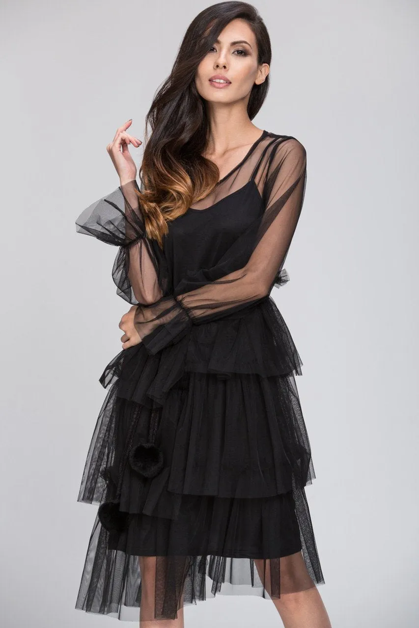 Mina Al Sheikhly - Black Fluff Layered Dress