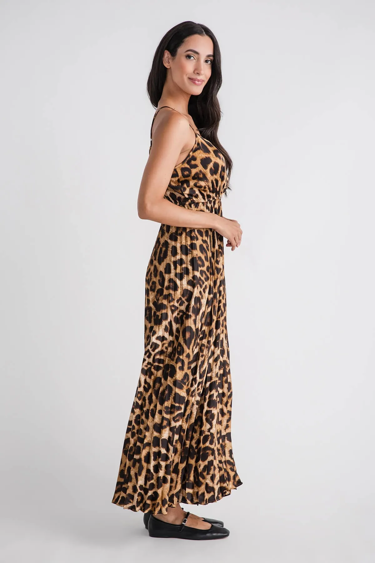 Miou Muse Leopard Print Pleated Dress