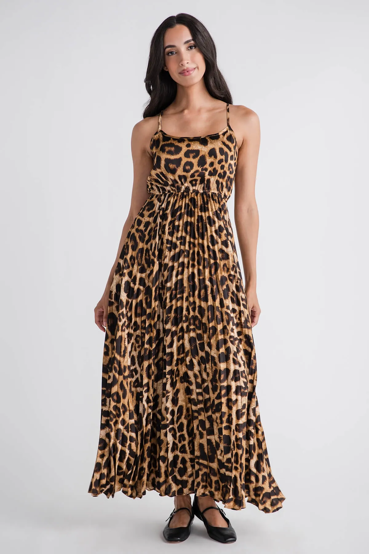 Miou Muse Leopard Print Pleated Dress