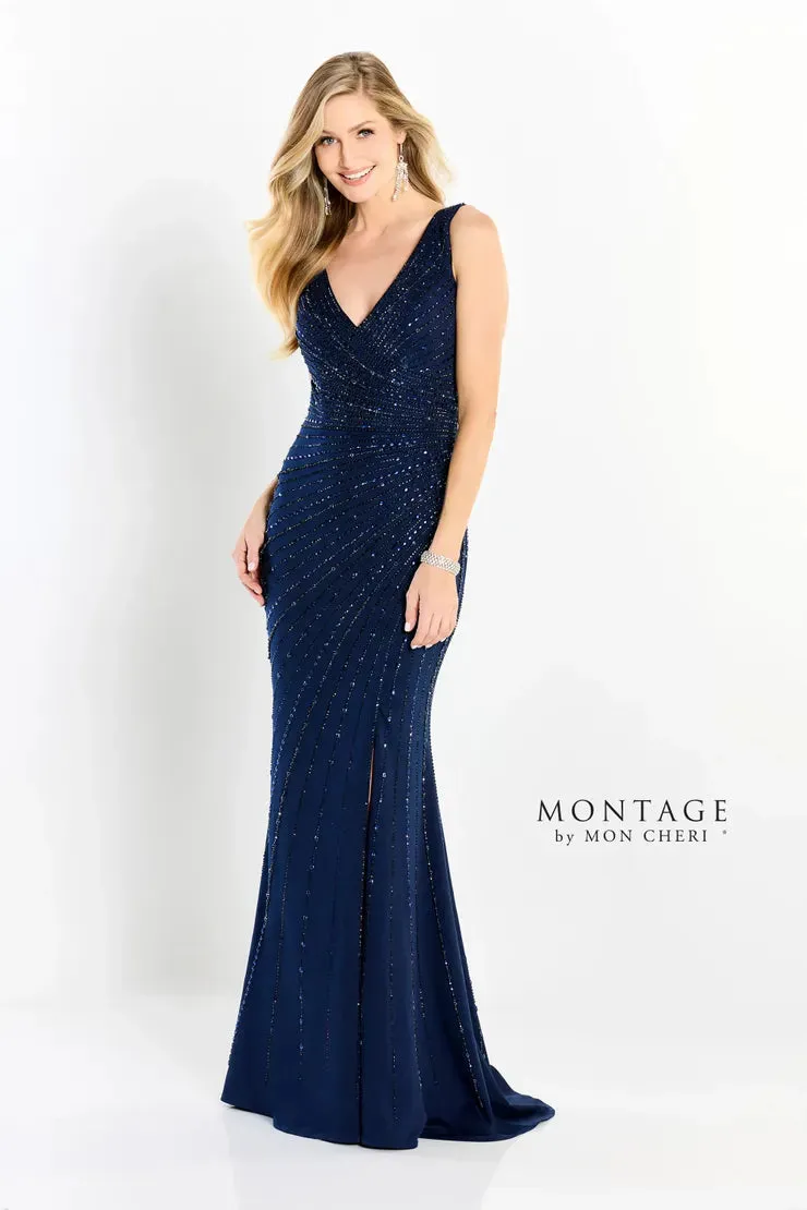 Montage M2211-050 Sleeveless V-Neck Jersey Beaded