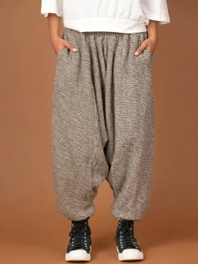 Oatmeal Textured Wool Harem Pants - Low Crotch