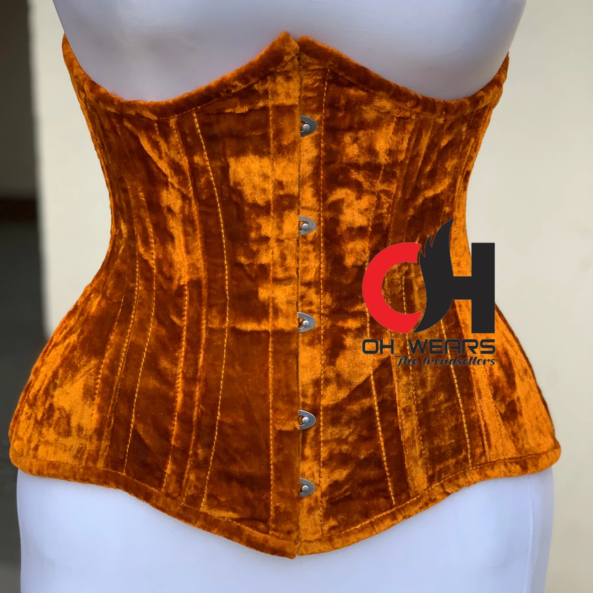 Orange Velvet Underbust Corset Steel Boned