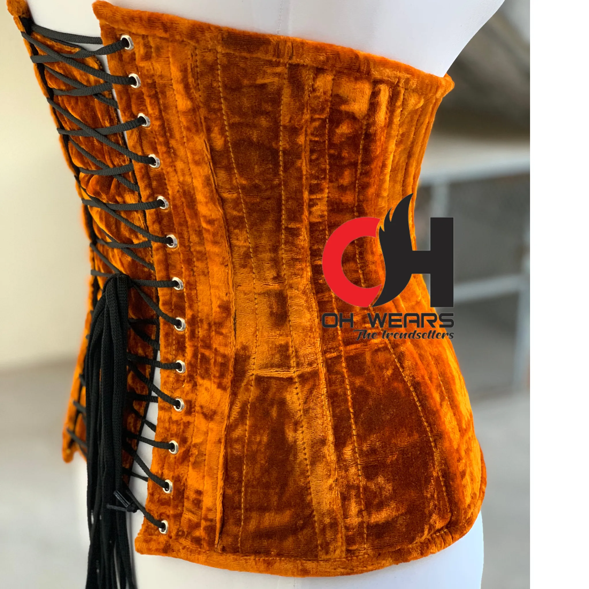 Orange Velvet Underbust Corset Steel Boned