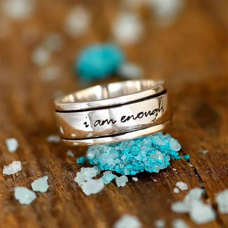 "I Am Enough" Silver Meditation Rotatable Anxiety Ring