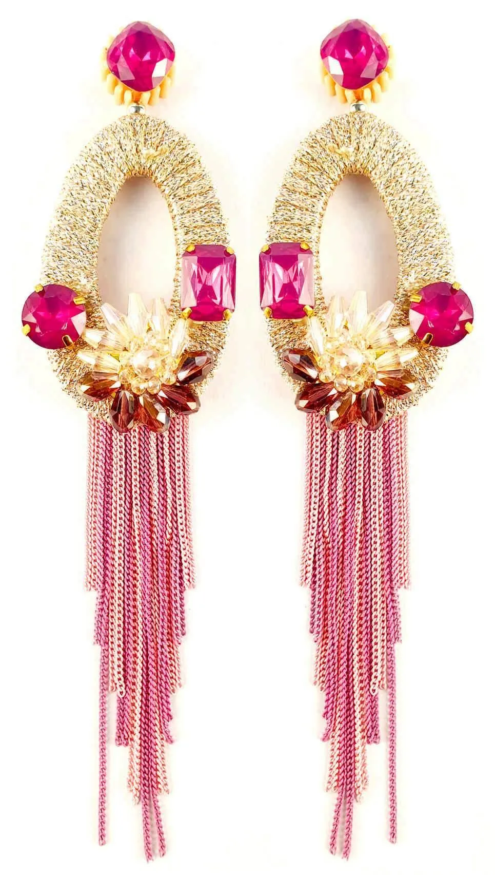 Rhinestones studded Geometrical Shapes with Long Tassel Design Artificial Fashion Dangler Earrings Jhumka for Girls Women