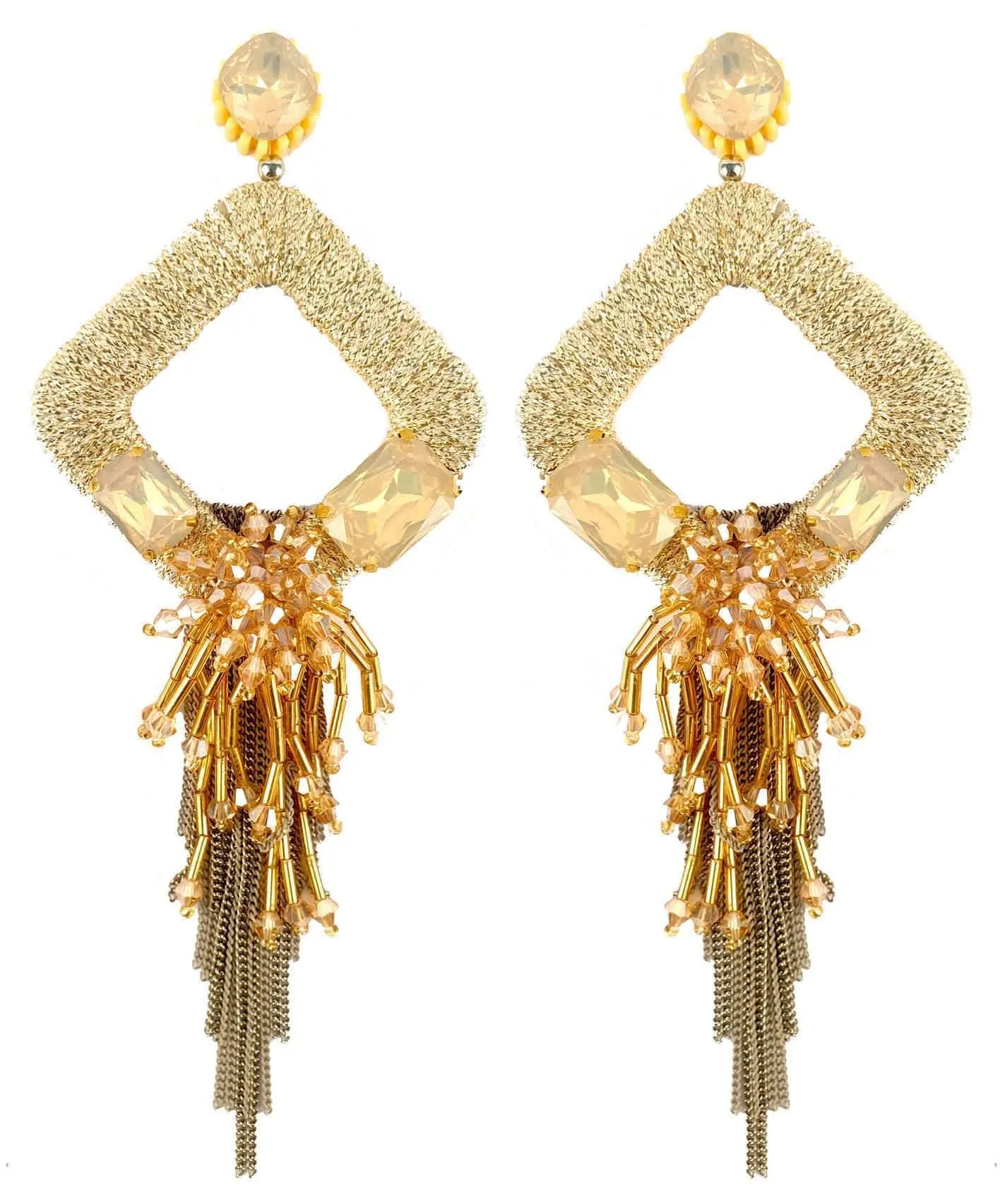 Rhinestones studded Geometrical Shapes with Long Tassel Design Artificial Fashion Dangler Earrings Jhumka for Girls Women