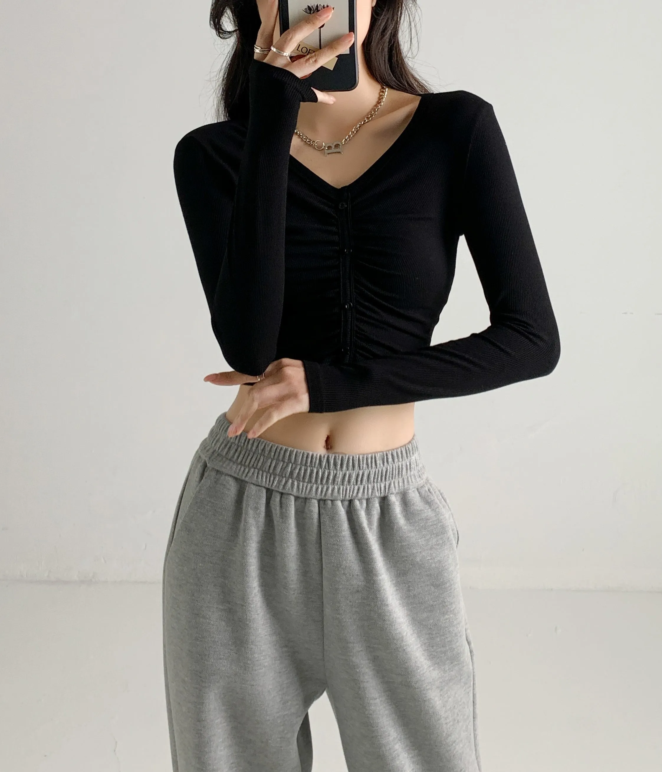 Richie House Women's Long Sleeve Casual Crop Top Ribbed Knit Slim Fitted T-Shirt RHW4065