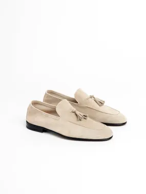 Sand Suede Unlined Loafers with Tassels