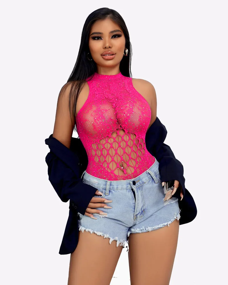 Sparkle Rhinestone Fishnet Bodysuit