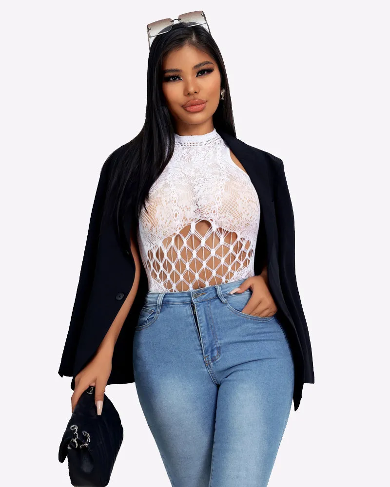 Sparkle Rhinestone Fishnet Bodysuit