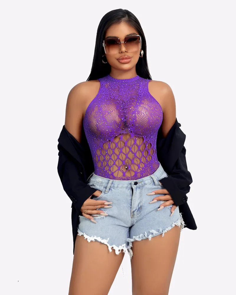 Sparkle Rhinestone Fishnet Bodysuit